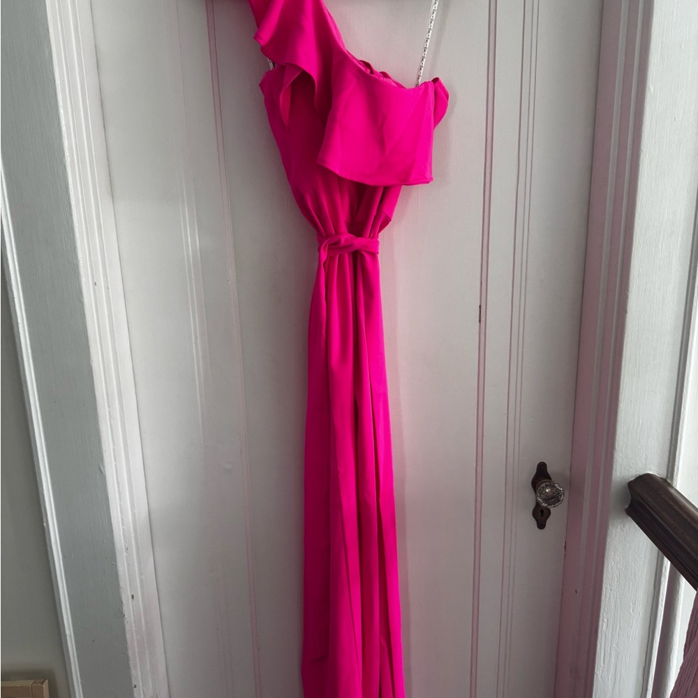 Lilly Pulitzer Lyra  Vibrant Pink One Shoulder jumpsuit color Raz berry. NWT